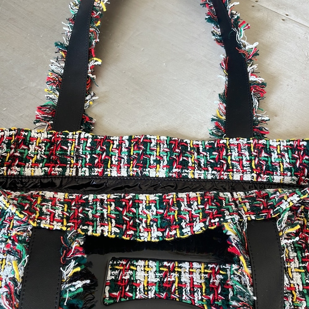 Chanel tweed no 5 tote shopper multi color bag black patent logo shoulder bag - Picture 6 of 10